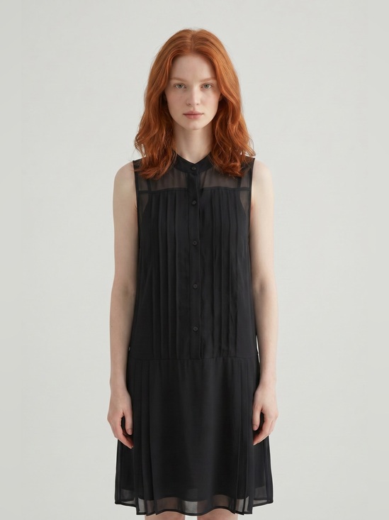 Theory Dresses & Skirts - Theory Black Silk Shirt Pleated sleeveless dropped waist mini dress. Luxury. 6